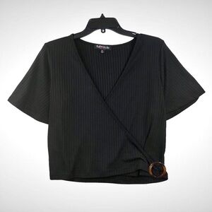 Full Circle Trends Womens Black Crossover Shirt w/Buckle Size XL